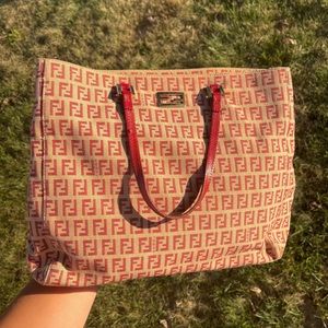 Fendi red and beige zucchino tote bag